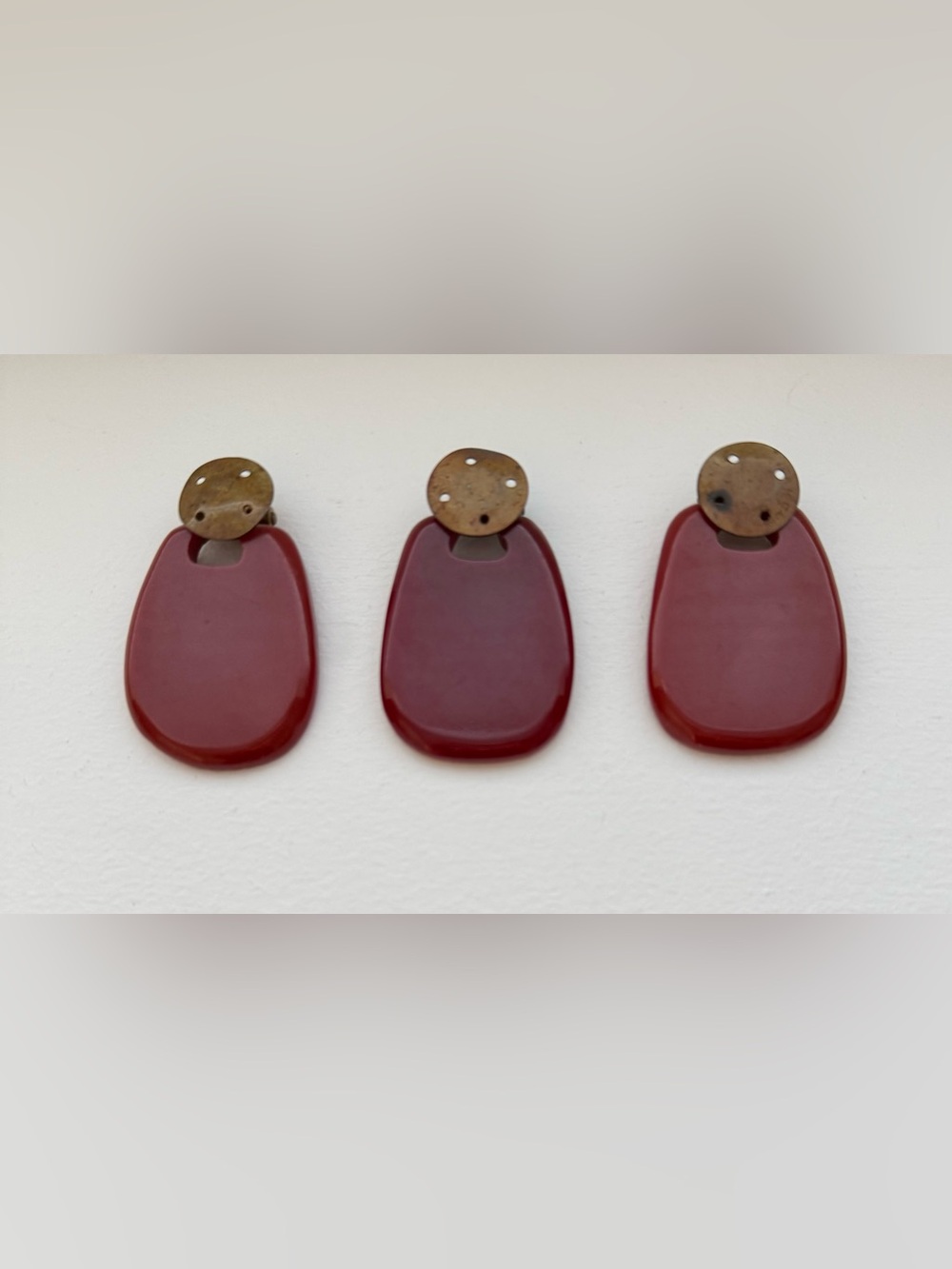 Vintage Bakelite Brass Burgundy/Deep Red Handle Dresser Pulls Set of 3 1930s